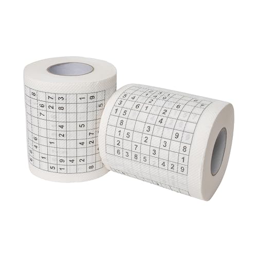 Carta igienica Sudoku, 2 rotoli, con 20 diversi puzzle Sudoku, decorazione per un anniversario, bday deco a tema divertente, decoration divertente, rotolo di carta igienica da regalare