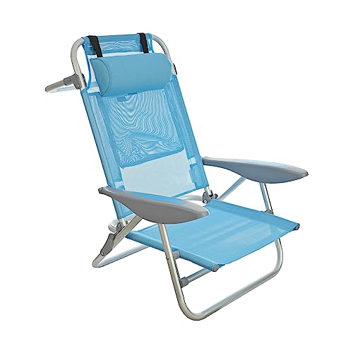 H HANSEL HOME Silla Playa Plegable Reclinable 4 Posiciones, con Cojín, Bosillo Trasero, Estructura Aluminio Reforzada, 50x45x76 cm, Altura del Asiento 17 cm - Turquesa 1 Unidad