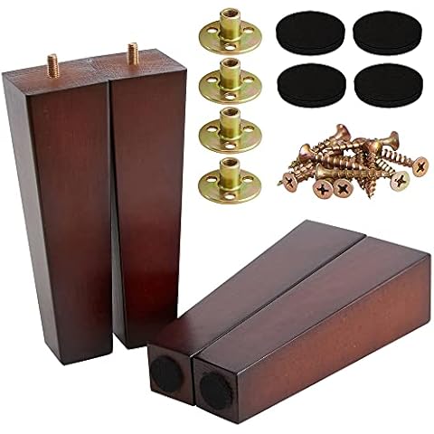 Ornavo Home Set of 4 Square Mid-Century Modern Brown 8 Inch Wood Furniture Legs Replacement for Sofa, Couch, Armchair, Recliner, Coffee Table & Dresser Cover