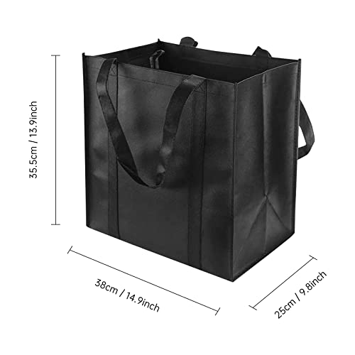 smtfcty Einkaufstasche Faltbar 2 Stück Schwarze ehr große Tragetasche mit Tragegriffen, 38 x 35 x 25 cm Einkaufstasche mit langem Henkel perfekt als Tote bag, Stoffbeute Damen Shopper Handtasche