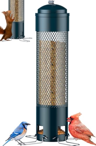 LCSEVEN Bird Feeders for Outdoors Squirrel Proof with Weight-Activated Perches, Hanging Bird Feeder for Outside, Metal Feeder for Wild Cardinal, Finch, Blue Jay, Chickadee, 3LB Seed Capacity, Green