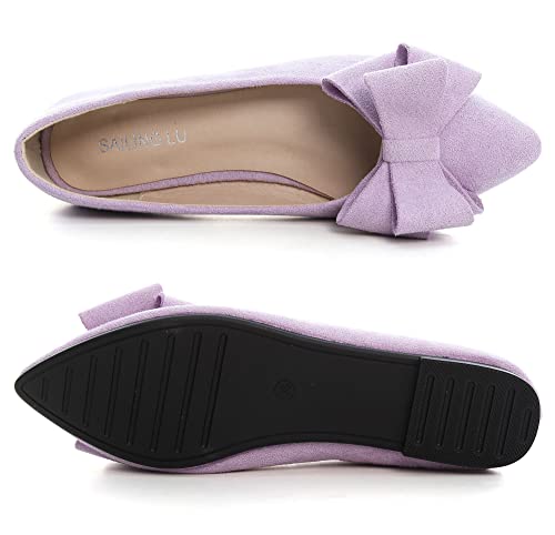 Image of SAILING LU Womens Bowknot Ballet Flats Pointy Toe Suede