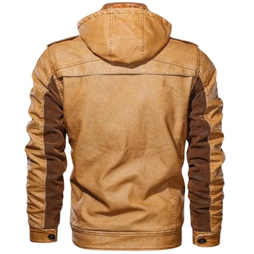 Men's Leather Jackets Winter Fleece Thick Hooded Motorcycle PU Coats Clothing Plus4