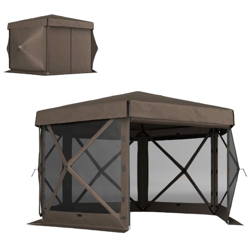 Outsunny 12' x 12' Hexagonal Pop Up Gazebo Tent Waterproof Brown