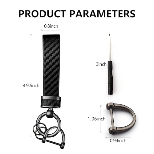 Turcee Leather Car Keychain - Carbon Fiber Interior Key Fob with Anti-Lost D-Ring - Car Accessory Key Ring (Black) - Image 3