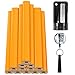 Hohean 14 Pcs Carpenter Pencils, 7 Inches Flat Octagonal Hard Black Woodworking Construction Pencils Heavy Duty with Pencil Sharpener and Retractable Pull Pen Holder for Contractor Carpentry(Yellow)