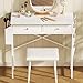 White Vanity Desk with Fabric Drawer, 32 Inch Small Makeup Vanity Desk No Mirror No Chair, Girls Dressing Table with Side Pocket, Modern Vanity Table for Cosmetics, Hair Tools in Bedroom Dressing Room