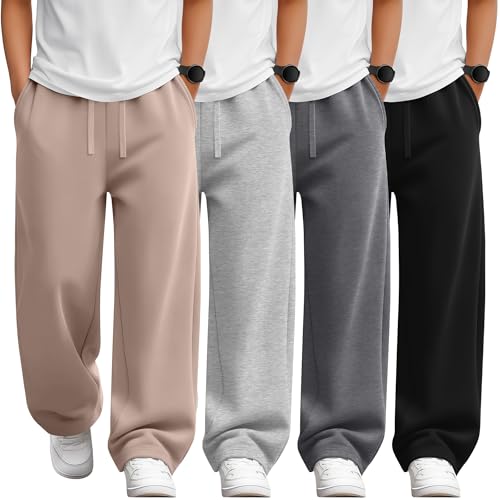 LessonZoo 4 Pack Boys Sweatpants Lightweight Baggy Pants Teen Youth Straight Leg Open Bottom Casual Athletic Kids Joggers(Apricot, Light Gray, Gray, Black,XX-Large) by LessonZoo - Used condition - US$23.60