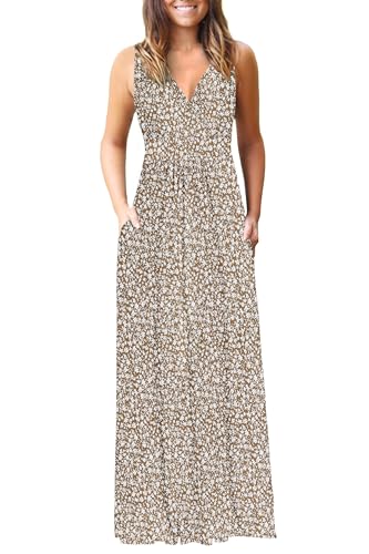 Image of AUSELILY Maxi Dresses for Women Summer Casual Sleeveless V Neck Wrap Dress | Sleeveless Long maxi dress with wrap V neck & side pockets, for formal cocktail, beach & casual daily wear