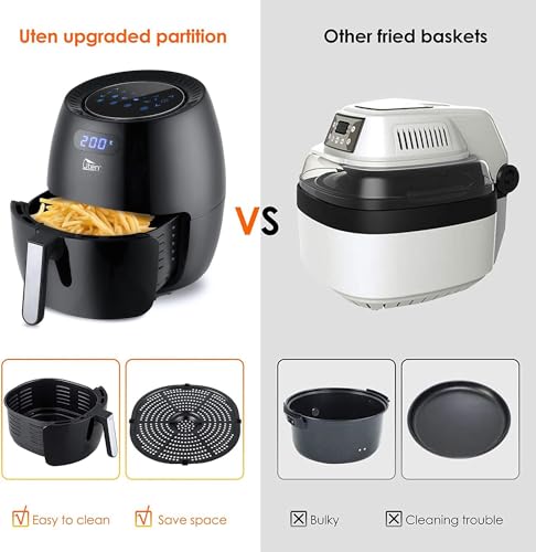 Foto von Heißluftfritteuse, Uten 6.5L Airfryer XXL Heissluftfriteuse mit digital LED-Touchscreen, 8 programmens, Vorheizen & Warmhalten, Antihaft-Bratkorb, ohne Fett,1800W