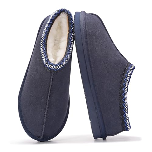 Image of Project Cloud Mens Slippers Genuine Leather Australian Shearling Slippers | Memory Foam Insole Non Slip Fuzzy Shoes Indoor Outdoor Warm Cozy Footwear Everyday Comfort Soft Lining Cushioned Sole Easy On