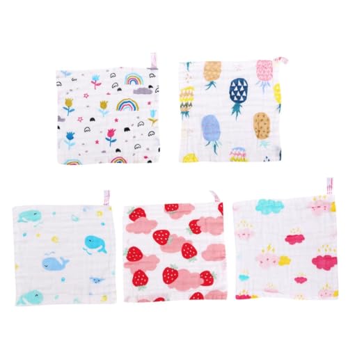 OFFSCH 5 Piezas Toallas de Algodón para Niña Toallitas de Muselina de Seis Suave Absorbente Secado Rápido con Estampados Infantiles Unisex para Lavado y Baberos