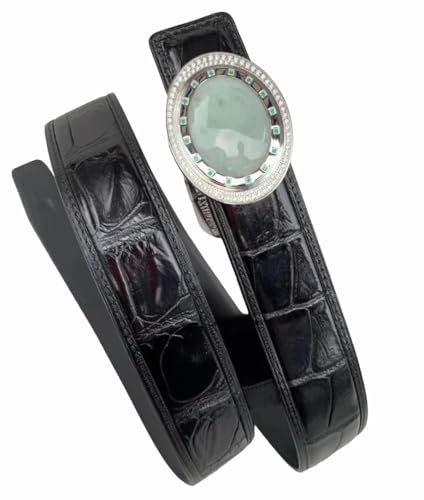 Authentic Exotic Crocodile Belly Skin Fancy Jadeite Buckle Men's Waist Belts Genuine Real Alligator Leather Male Luxury Strap (black, 120CM)