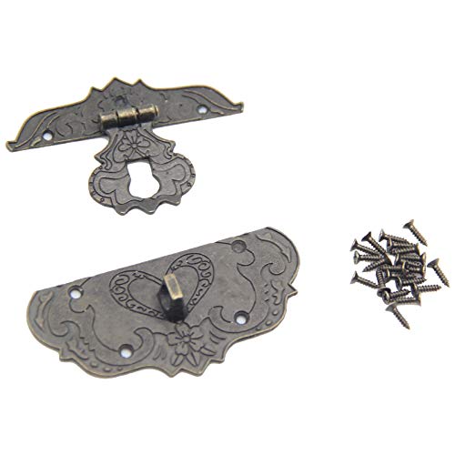 Image of 2Pcs Latch Hasp Antique Brass Decorative Hasp Jewelry Wooden Box Hasp Latch Lock with Screws for Drawer Cabinet Jewelry Wooden Case Box Antique Bronze Lock,76x57mm