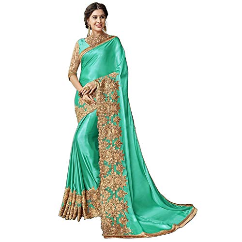 Image of TRENDMALLS Women's Lycra Embroidery With Stone Work Saree with Unstitched Blouse
