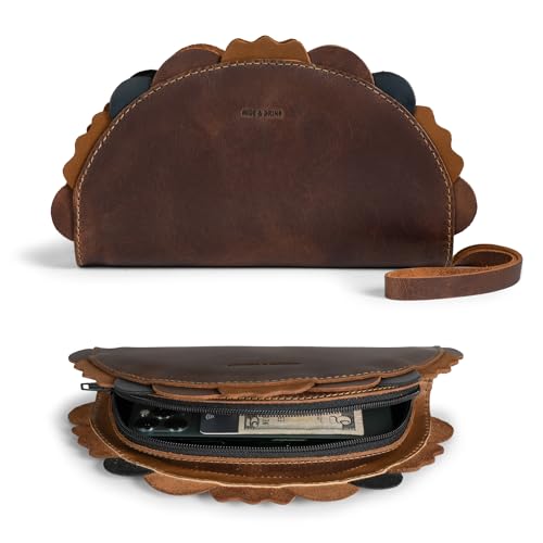 Image of Hide & Drink, Multipurpose Taco Shape Wallet, Make Up Organizer, Cash Holder, Earphones Case, Money Organizer, Full Grain Leather, Handmade Travel Accessories, Choco