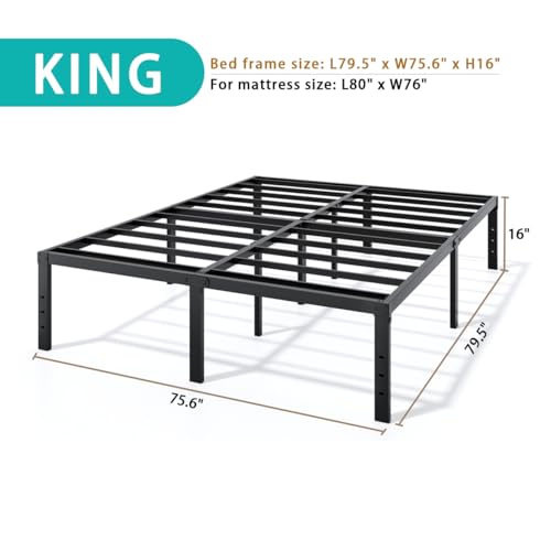 Image of LUMUNANCE Metal Bed Frame King Size - 16 Inch Heavy-Duty King Platform Bed Frame No Box Spring Needed, Easy Assembly, Noise-Free, Sturdy Mattress Foundation, Underbed Storage Space