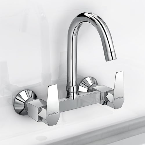 Image of Plantex Mixer Tap for Kitchen with Wall Flange and Teflon Tape /Kitchen Sink Taps /Sink Mixer Tap Hot and Cold with 360 Swivel Spout (Celesiya-1248)