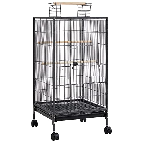 Abician Cage à Oiseaux sur Pied à roulettes Cage en Métal pour Perroquet Perruches Intérieur Extérieur 45,5×45,5×100,5 cm