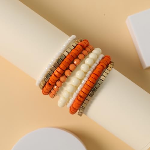 8Pcs Bohemian Beads Bracelets Set Colorful Cube Multi Strand Stretch Stackable Bangle Y2K Bracelet Set4
