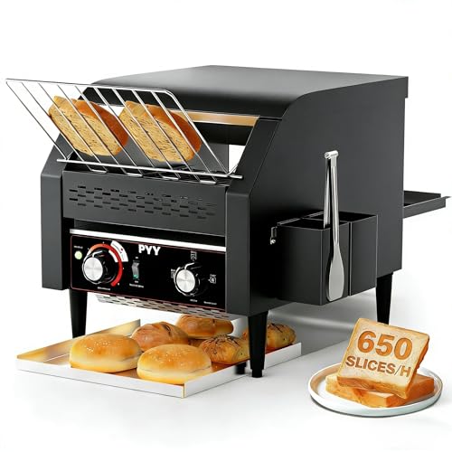 Image of PYY Commercial Conveyor Toaster 650pcs /h - Electric Conveyor Belt Toaster for Toast, Bun, Bagel, Bread, Heavy Duty Stainless Steel Toaster Oven for Restaurant, Bakery, Buffet Use