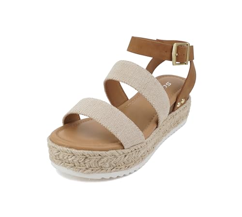 Image of Soda Bryce Espadrille Wedge Sandal with Open Toe Buckle and Ankle Strap