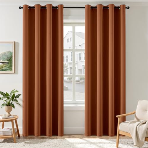 EMEMA Cortinas opacas de terracota con ojales, 245 cm de largo, suaves cortinas opacas de habitaciones, juego de 2 unidades, cortinas opacas para salón, dormitorio, cortinas opacas con ojales, cada