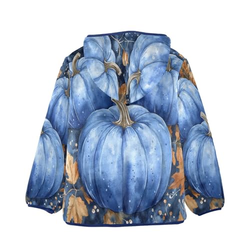 Blue Pumpkins with Autumn Leaves Toddler Fleece Jacket Girl Boys Hooded Fleece Jacket Coat Warm Outwear Zip-up 3-10T2