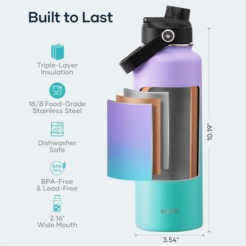 Image of BUZIO Triple Wall Vacuum Water Bottle with Dust-Proof Straw & Spout Lids