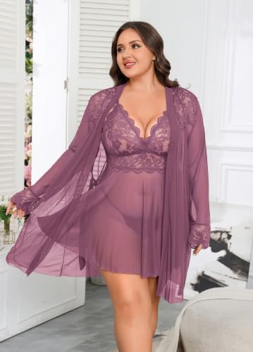 Image of Avidlove Plus Size Lingerie Sexy Lingerie Set Women's Exotic Nightgowns Lace Chemise Lingerie Side Slit Nightdress