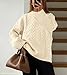 Okiwam Women's Oversized Sweaters Crewneck Cable Knit Pullover Casual Loose Fall Outfits Fashion Clothes 2025-S Beige White
