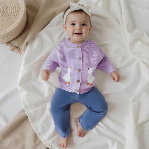 Toddler Girl Boy Fall Knit Cardigan Long Sleeve Button Down Goose Embroidery Warm Winter Sweater Clothes4