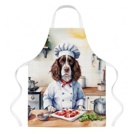 Caroline's Treasures English Springer Spaniel The Chef Apron Cooking Kitchen Server Baking Crafts Gardening for Adult Women Men, Unisex, Large, Multicolor