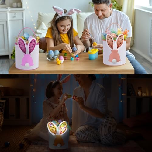 Image of Honeydak 6 Pcs Easter Bunny Basket for Kids Paillette Ear Tote Bag Color 1