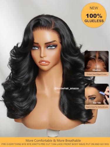 Image of Sunber Feathered Layer Side Part Wig 13x4 HD Lace Front 26' Human Hair Wig | 200% Density Pre Cut Pre Plucked Bleached Knots Loose Body Wave Glueless Human Hair Wig Silicone Strips Drawstring Ready Wear