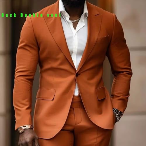 Men's Wedding 2 Piece Suits Regular Fit Suit for Men Peak Lapel Blazer Pants Suit Set Groom Prom Suits3