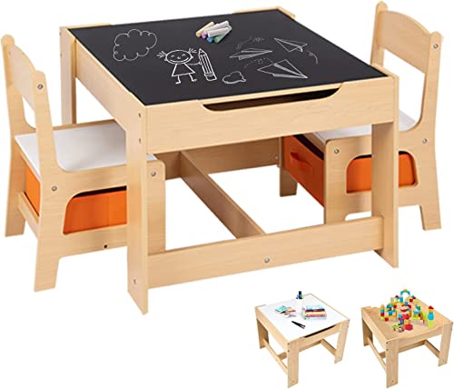 COSTWAY 3 TLG. Kindersitzgruppe, Kindertisch mit 2 Stühlen aus Holz, 3 in...