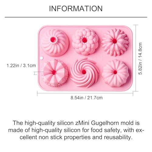Ceeyoll 2 Stück Rosa Mini Silikon Gugelhupfform,Wiederverwendbar Kuchenform Klein Savarin Form, Gugelhupf Backform, Gugelhupf Kuchenform, Antihaftbeschichted Backformen für Kekse, Bagels, Muffins.