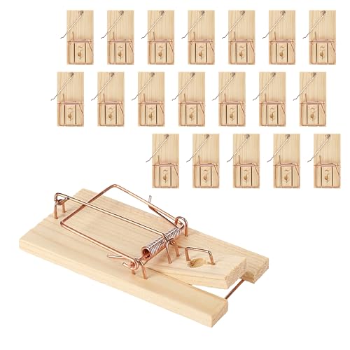Rovar Mausefallen aus Holz 20er Pack - Klassische Schlagfalle, Wiederverwendbare giftfreie Mäusefalle und Rattenfalle für drinnen und draußen