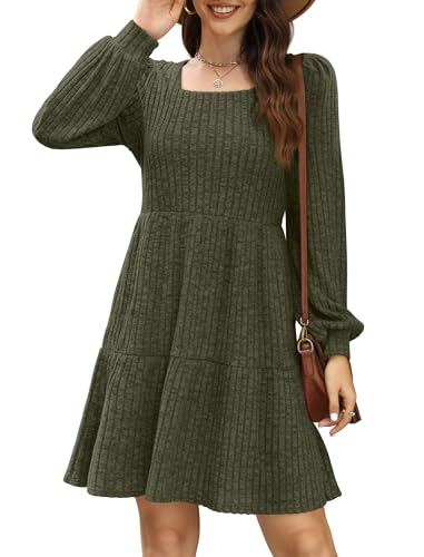 Image of Sampeel Womens Square Neck Long Sleeve Fall Dresses Casual Babydoll Sweater Dress