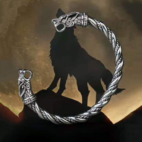 TURTLEDOVE 2PCS Viking Wolf Bangle - Stainless Steel Cuff Bracelet Fenrir - Norse Scandinavian Torc3