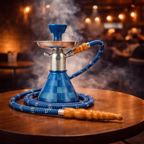 Image of AL-Sheesh Petite Glass Hookah | Designer Alumunium 9 inch Inch Glass, Iron Hookah Set For Heavy Smoke | Perfect for Party (Blue)