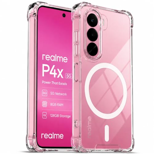 Image of Transparent Back Cover for Realme P4X 5G Shockproof Side TPU Bumper & Back Pc Protective Magnetic Support Cover Case (Realme P4X 5G)