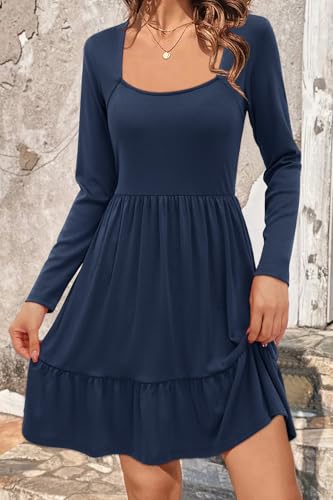 Image of Newshows Women's 2026 Summer Casual Square Neck Ruffle A Line Beach Vacation Sundress Work Business Dress with Pockets
