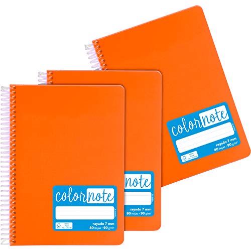 Grafoplás 98533252. Pack of 3 A5 Ruled Notebooks, Polypropylene, Covers, Orange, FSC Certified, Colour Note Series