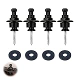 4 Stück Gitarrengurt Schlösser, Gitarrengurt Knöpfe aus robustem Metall mit 4 Silikon Unterlegscheiben für Akustikgitarre, E-Gitarre, Bassgitarre und Ukulele – Schwarz