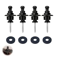 4 Stück Gitarrengurt Schlösser, Gitarrengurt Knöpfe aus robustem Metall mit 4 Silikon Unterlegscheiben für Akustikgitarre, E-Gitarre, Bassgitarre und Ukulele – Schwarz