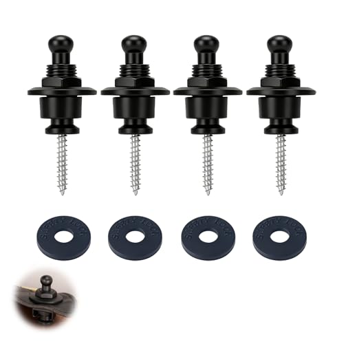 4 PCS Verrous de Sangle en Métal pour Guitare, Boucle de Harnais de Besse Antidérapante avec 4 Rondelles en Silicone, Serrures de Harnais de Guitare Universelles pour Basse Électrique, Acoustique