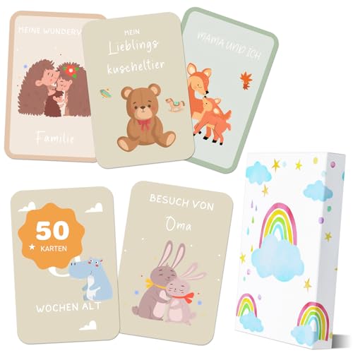 Pesutei 50 Meilensteinkarten Baby, Baby Monatskarten, Baby Meilensteinkarten Cards für Babyparty Babygeschenke, Monatskarten Baby 1-12 Monate für Babys Erster Jahr