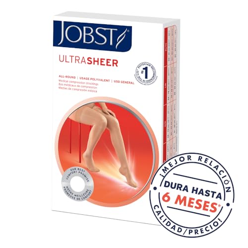 Image of JOBST UltraSheer Waist-High Compression Stockings for Women - Closed Toe - Medical Compression 20-30 mmHg - For Varicose and Spider Veins - Helps Prevent Swelling - Natural, Large